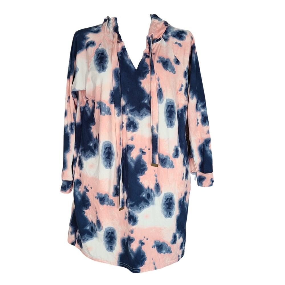 Bobbie and Brooks Ladies pink tie dye extra long hooded top size XL